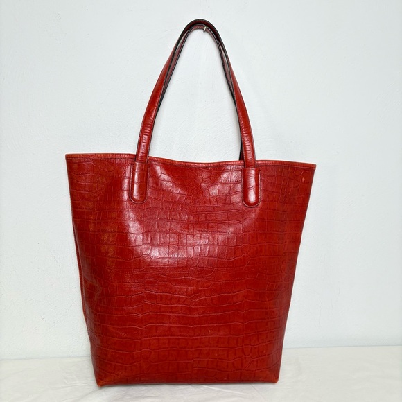 Lauren Ralph Lauren Croc Embossed Genuine Leather Tote Laptop Bag - Picture 15 of 16